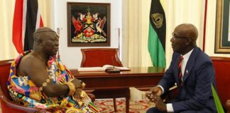 The Asantehene with the Trinidad and Tobago PM, Keith Christopher Rowley.