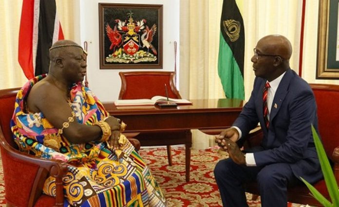 The Asantehene with the Trinidad and Tobago PM, Keith Christopher Rowley.