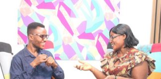 Mrs Vasty Agyeiwaa Sarkodie interacting with her hearing impaired son, Michael Gyamfi Sekyere through sign language Picture: Ernest Kodzi