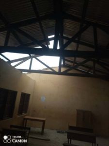 A rainstorm ripped off classrooms at Adinkrakrom M/A Basic School