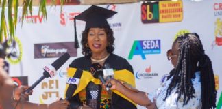 Mrs Gladys Desbordes-Hill being interviewed after her graduation