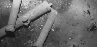 This undated photo taken by Colombia's Anthropology and History Institute shows sunken remains from the San Jose on the sea floor off the coast of Cartagena, Colombia. Colombia's Anthropology and History Institute/AP