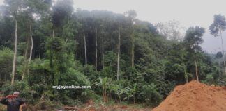 Portion of the Bosomtwe Range Forest Reserve destroyed through illegal mining operations