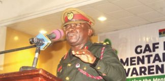 Lt Gen. Thomas Oppong-Peprah (inset), Chief of the Defence Staff, addressing some officials at the conference. Picture: ESTHER ADJORKOR ADJEI