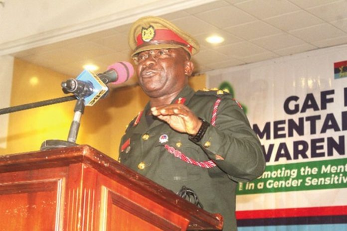 Lt Gen. Thomas Oppong-Peprah (inset), Chief of the Defence Staff, addressing some officials at the conference. Picture: ESTHER ADJORKOR ADJEI