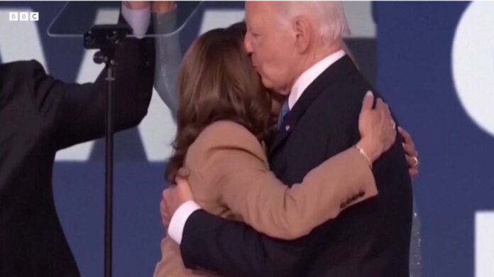 Tearful Joe Biden passes torch to Kamala Harris at convention