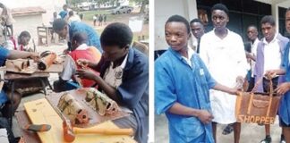 Some of the candidates undertaking their leatherwork practicals at Accra High School