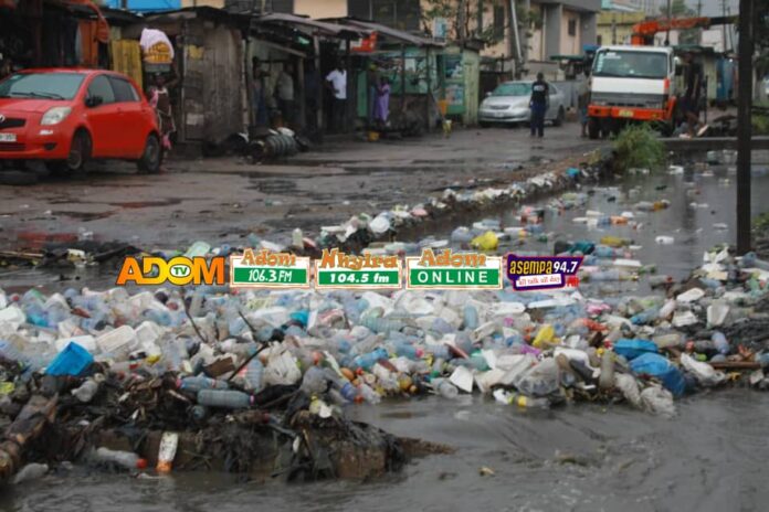  A sea of plastic waste engulfs Darkuman junction’s floodwaters in Accra