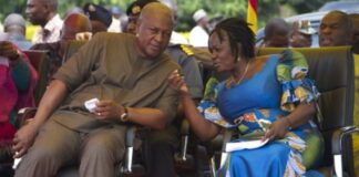 Former President John Dramani Mahama and his running mate, Prof. Jane Naana Opoku-Agyemang.