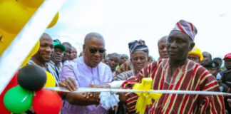 Mahama cuts sod for the construction of 500-seater sports facility at Bole-Bamboi