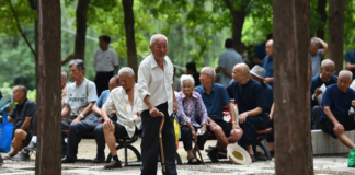 Senior citizens relax at a park in Fuyang city in eastern China's Anhui province earlier this month. CFOTO/Future Publishing/Getty Images