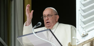 Pope Francis leads the Angelus prayer from his window on the day he condemned the killing of an environmental activist in Honduras, at the Vatican September 22, 2024. Vatican Media/­Handout via REUTERS