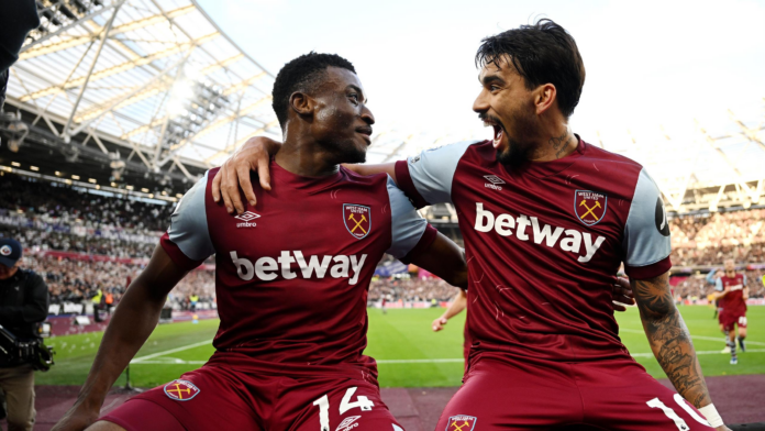 Mohammed Kudus of West Ham United celebrates with Lucas Paqueta of West Ham Image credit: Getty Images