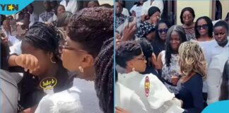 Classmates of Justine Agbenu pay their last respects and shed tears in video. Photo credit: @getinfomedia/TikTok @Okay 101.7 FM/Facebook Source: TikTok