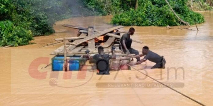 Military destroys Chanfans in anti-galamsey operation on Birim River