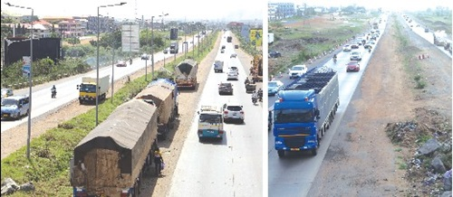 An aerial shots of the motorway last year (left) and from the same spot yesterday (right)