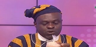 Martin Kpebu is seen holding the porridge on live TV