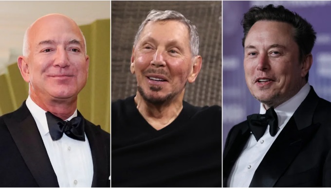 Billionaires Jeff Bezos, Larry Ellison and Elon Musk all saw their net wealth rise. Getty Images