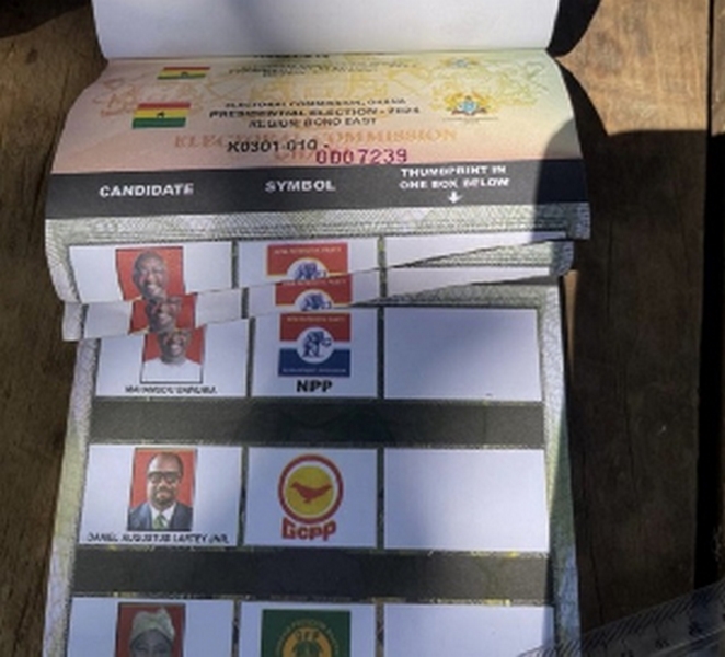 Torn ballot papers issued to voters at the Temporary Booth Bayiri Polling Station