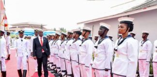 Omane Boamah inspects Ghana Navy Guard of Honour